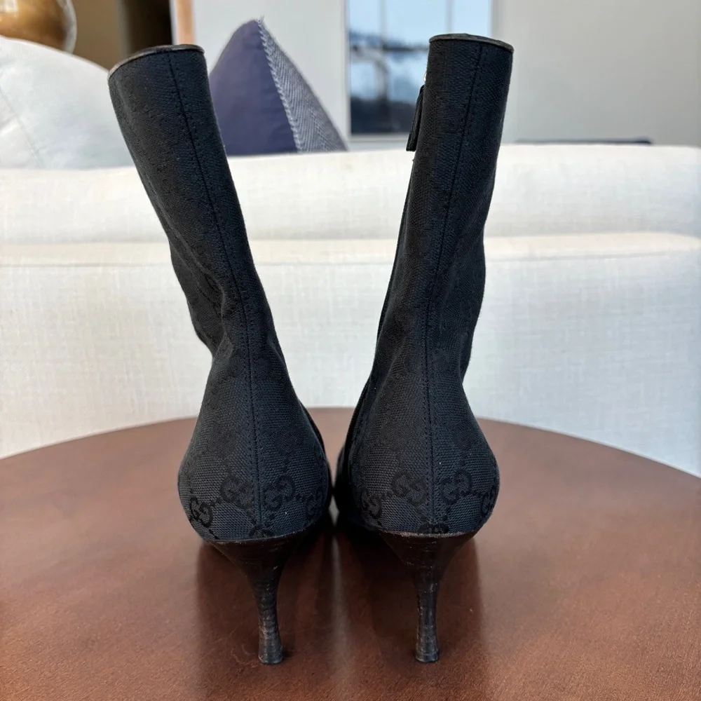 Authentic Vintage Gucci GG Monogram Canvas Pointed Toe Ankle Boots, Size 37. 1/2 - Picture 9 of 13